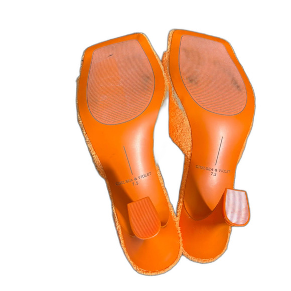 Chelsea & Violet Paris Orange Terry Cloth Bow Heel Sandals Square Toe Size 7.5 - Picture 5 of 7